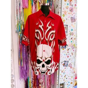 Dragonfly Clothing Company Red Skull Flame Shirt Mens Large Y2K Vintage